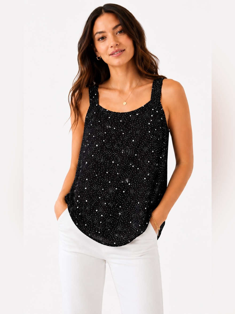 LOFT Celestial Star-Print Swing Sleeveless Tank Top XXS